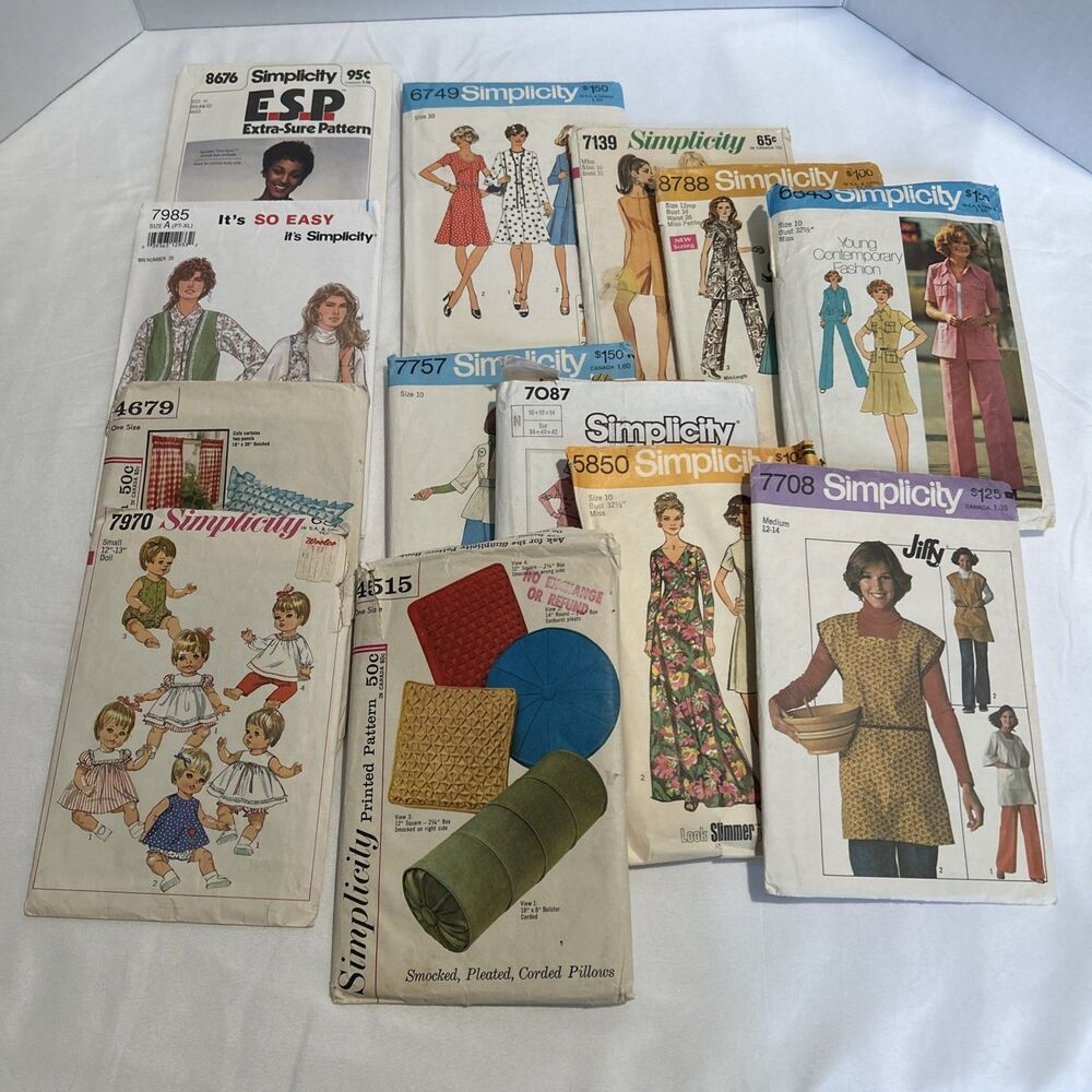 Vintage Simplicity Sewing Pattern Lot 1960s 1970s Dresses Children Crafts Jiffy